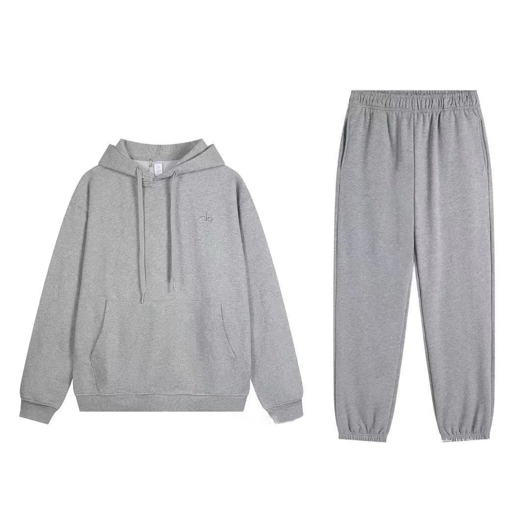 Alo Yoga Tracksuits Hooded sweatshirt and straight-leg pants set — Gray Hooded Ankle-Tightening Set