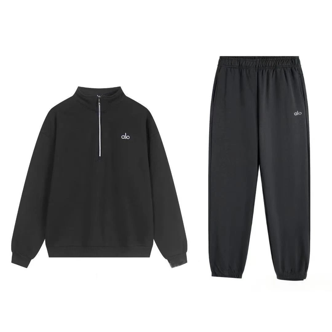Alo Yoga Tracksuits Hooded sweatshirt and straight-leg pants set — Dark Gray Half-Zip Ankle-Tight Set