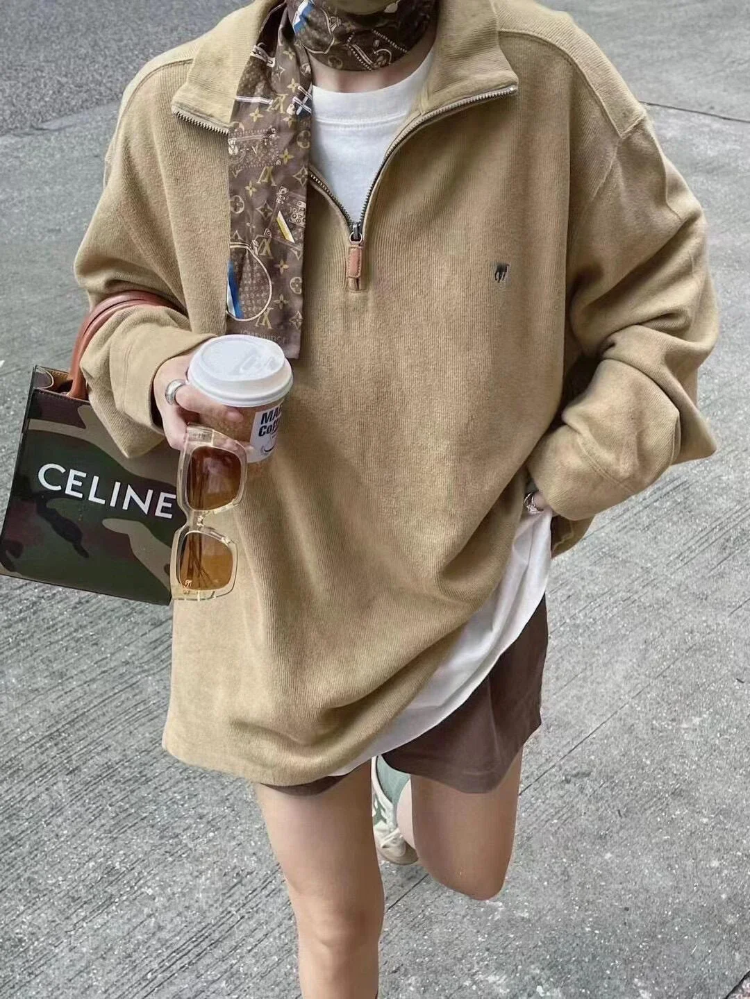 Half-zip loose sweatshirt men's polo couple sweatshirt women's retro long-sleeved lapel