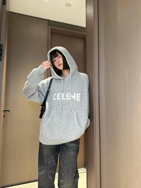 Celine Logo Knit Hoodie Black - 11