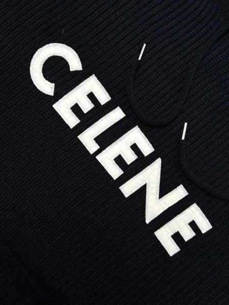 Celine Logo Knit Hoodie Black - 7