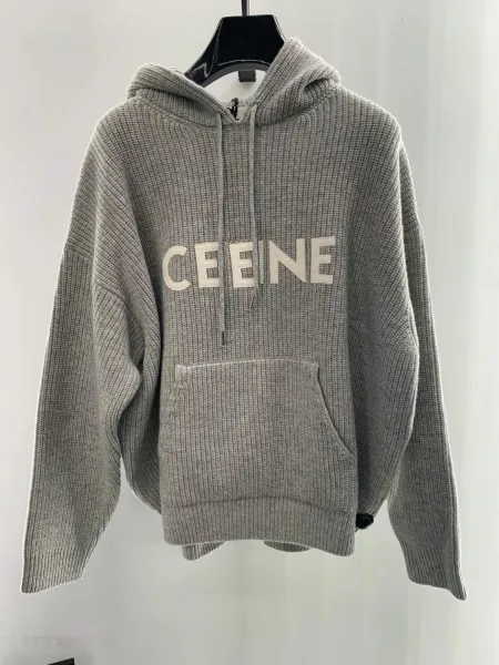 Celine Logo Knit Hoodie Black - 12