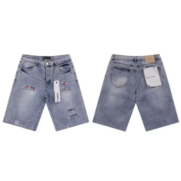 Purple Brand Distressed Denim Shorts Light Blue - 1