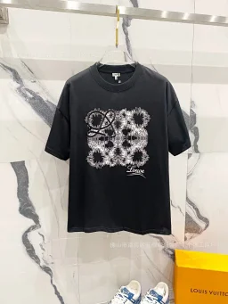 thumbnail for Embroidered cotton short-sleeved unisex T-neck loose top
