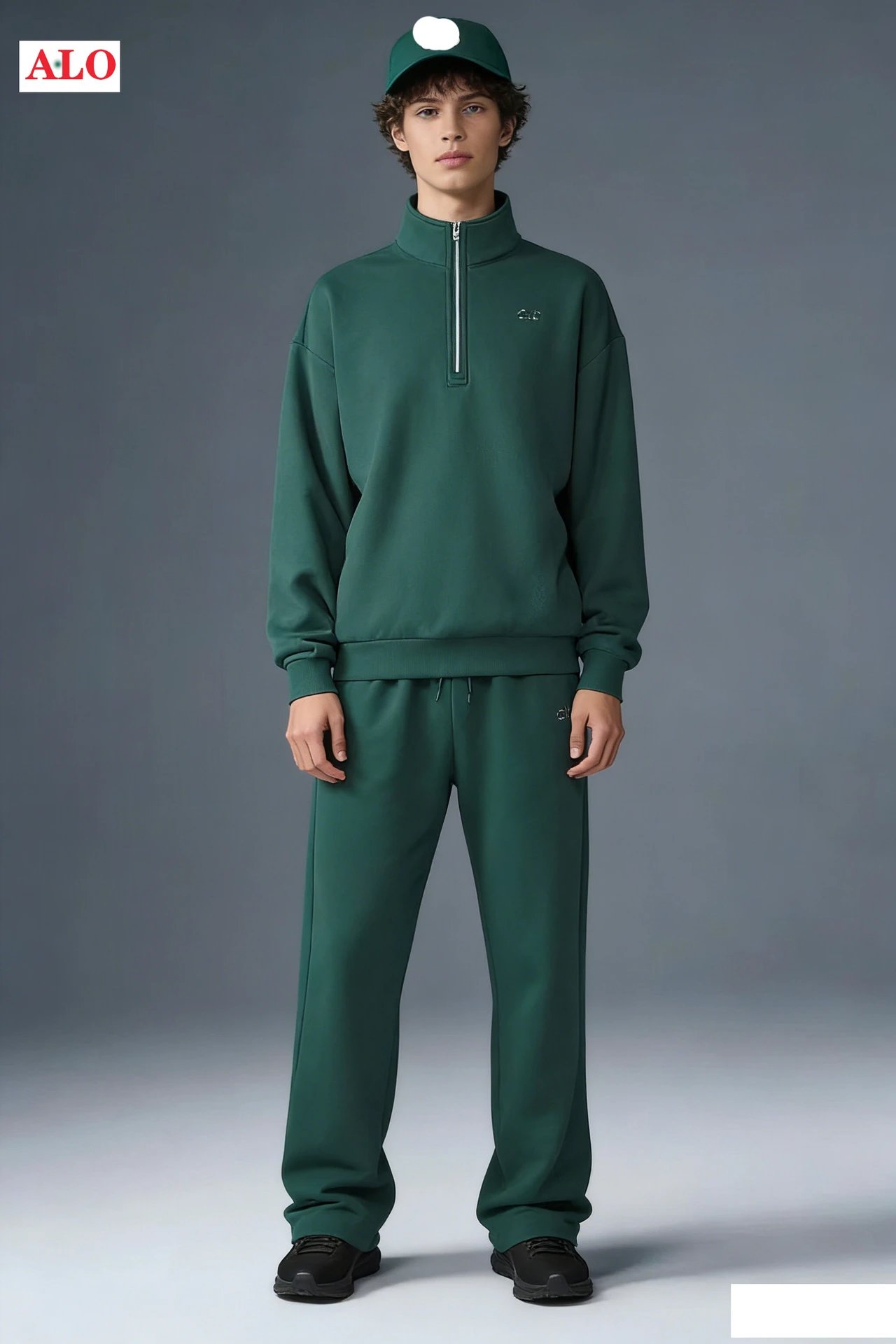 Alo Yoga Tracksuits Hooded sweatshirt and straight-leg pants set — Ocean Green Set