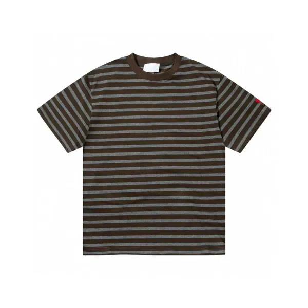 Design Striped Crewneck T-Shirt Brown and Gray - 1