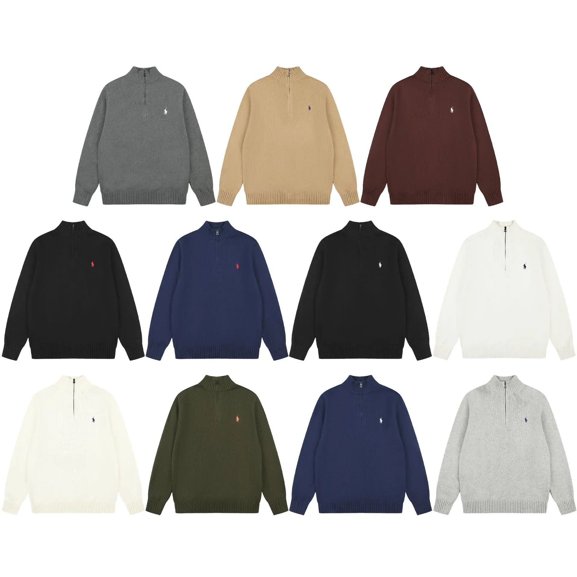 Autumn Winter Embroidery High Neck Half Zip Sweater