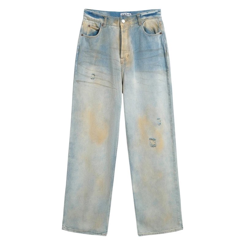 Hand-Painted Splatter Washed Distressed Wide-Leg Jeans photo 6