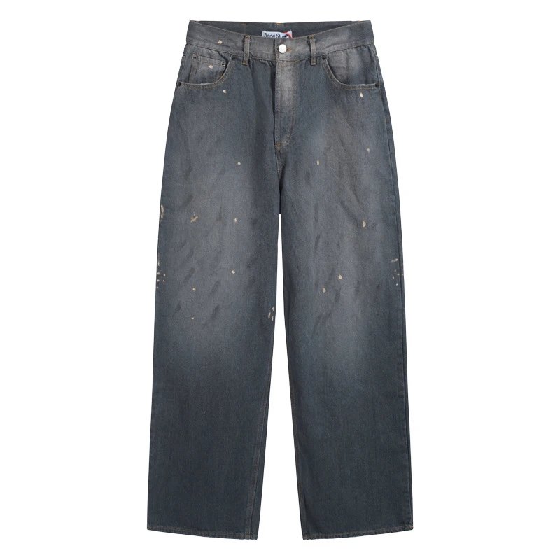 Hand-Painted Splatter Washed Distressed Wide-Leg Jeans photo 4