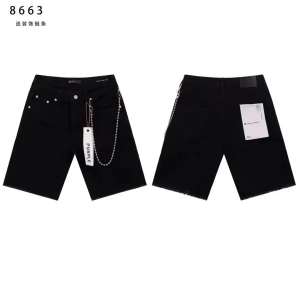 Purple Brand Denim Shorts Black with Chain Accessory - 1