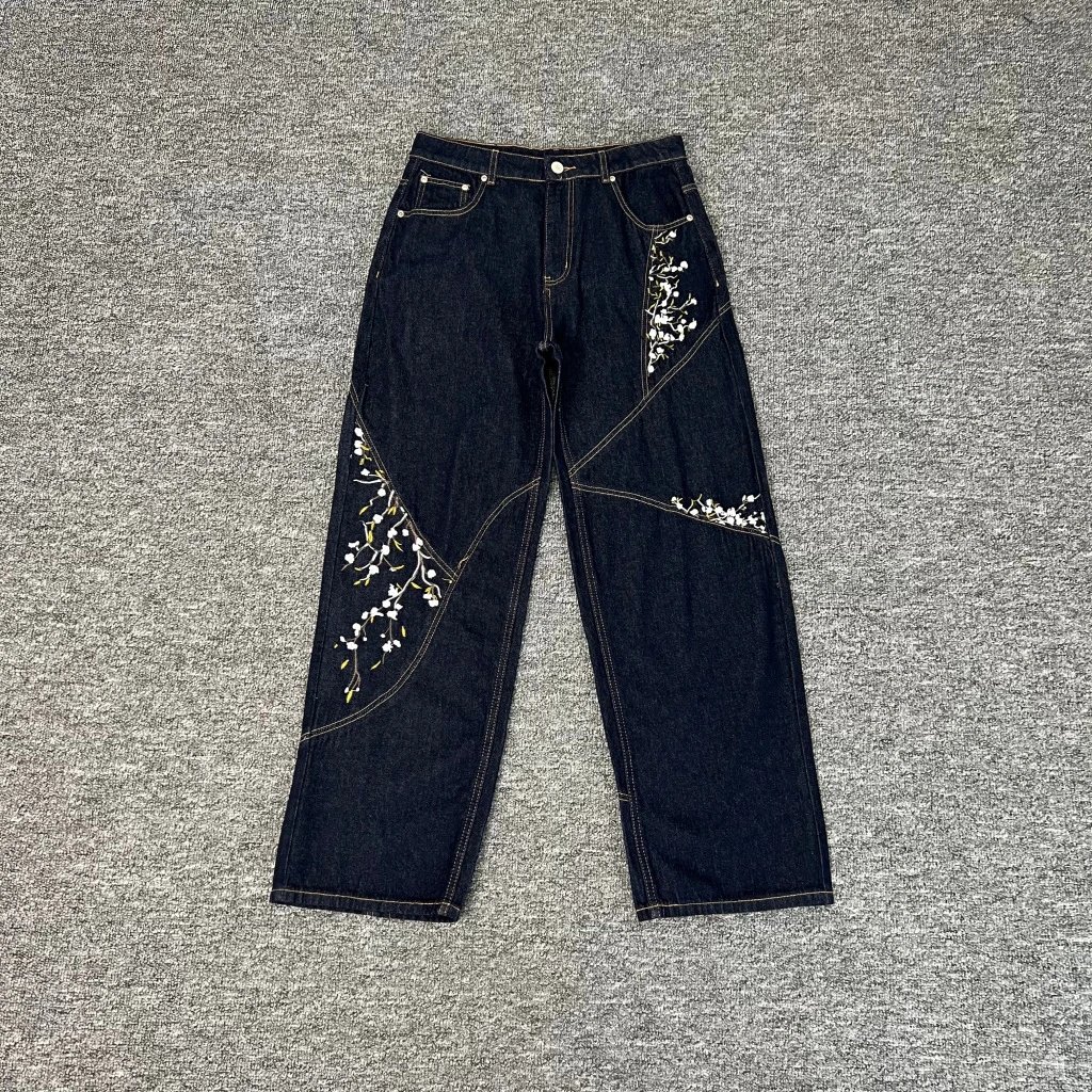 015 floral embroidered patchwork jeans (blue)