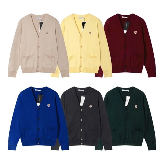 Autumn and winter fox animal embroidery badge cardigan button sweater men's and women's V-neck sweater