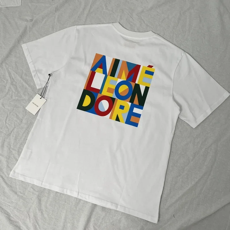 Abstract color block print summer loose casual short-sleeved T-shirt for men and women