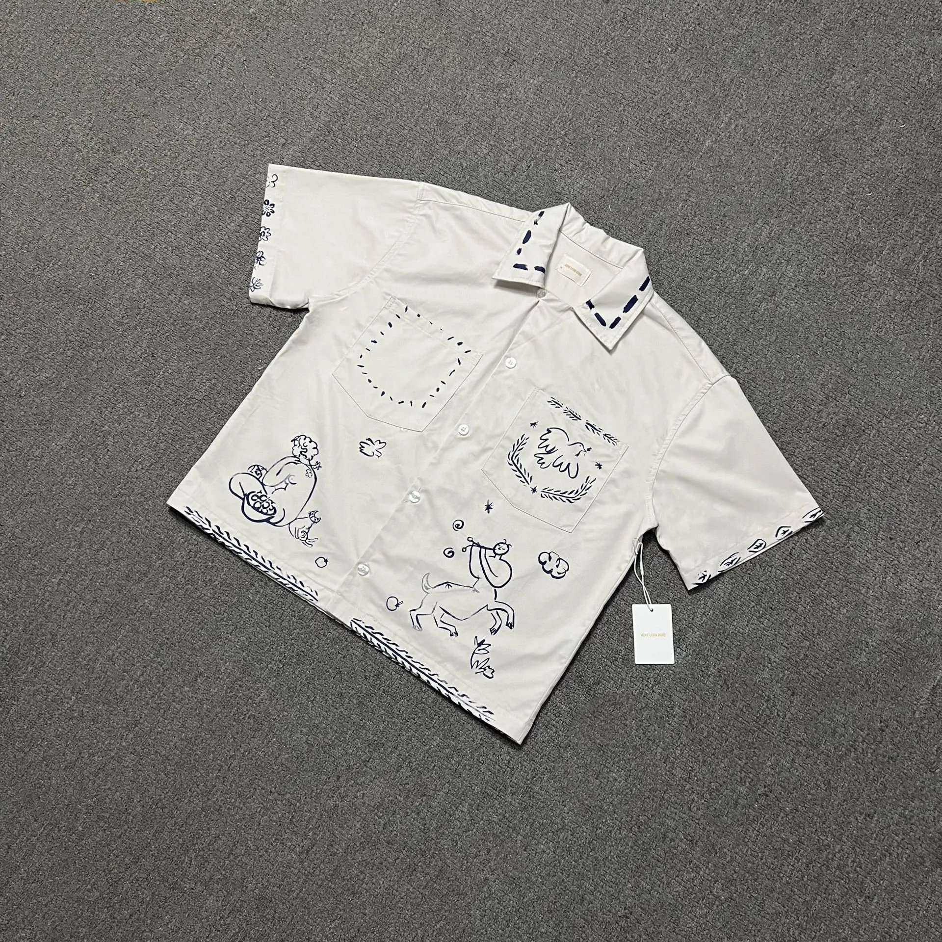 Aime Leon Dore Off-White Embroidered Short-Sleeve Shirt