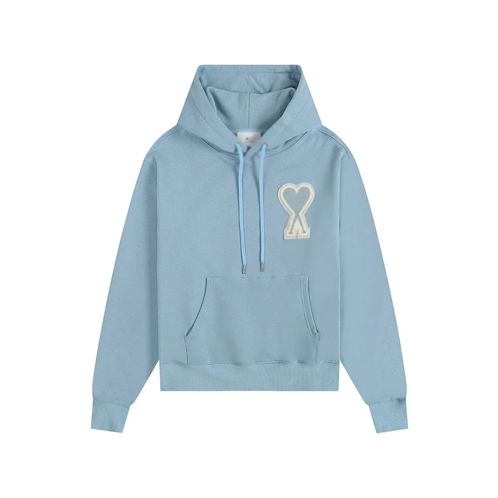 Sweatshirt autumn and winter new long-sleeved hooded unisex small love flat embroidered hoodie