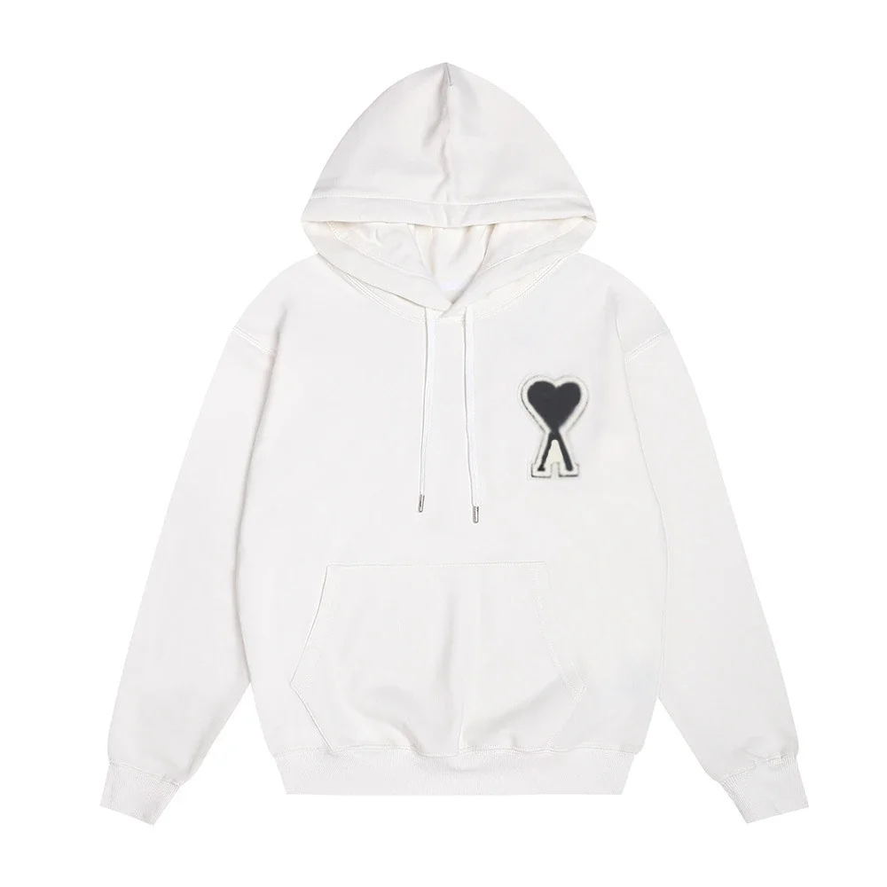 Sweatshirt autumn and winter new long-sleeved hooded unisex small love flat embroidered hoodie