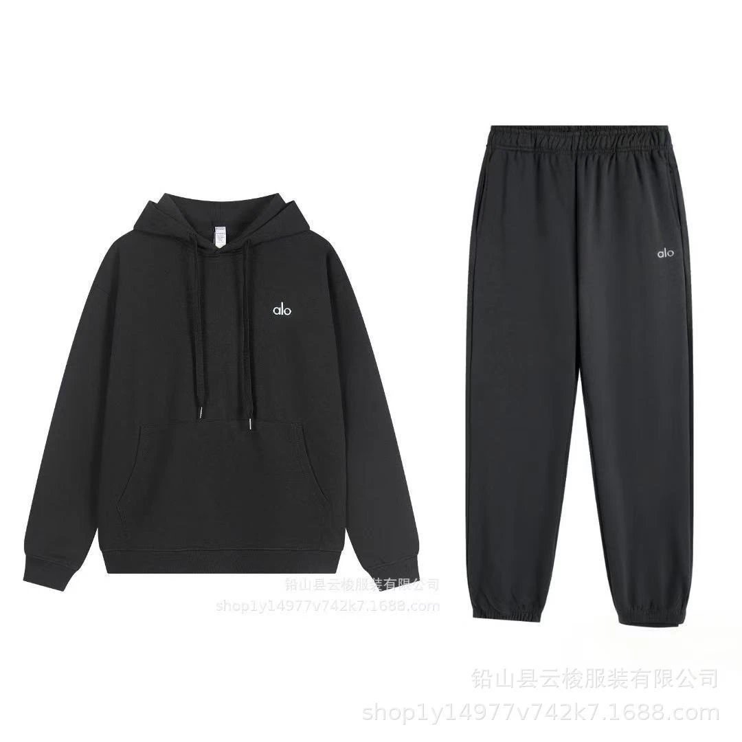 Alo Yoga Tracksuits Hooded sweatshirt and straight-leg pants set — Dark Gray Hooded Ankle-Tightening Set