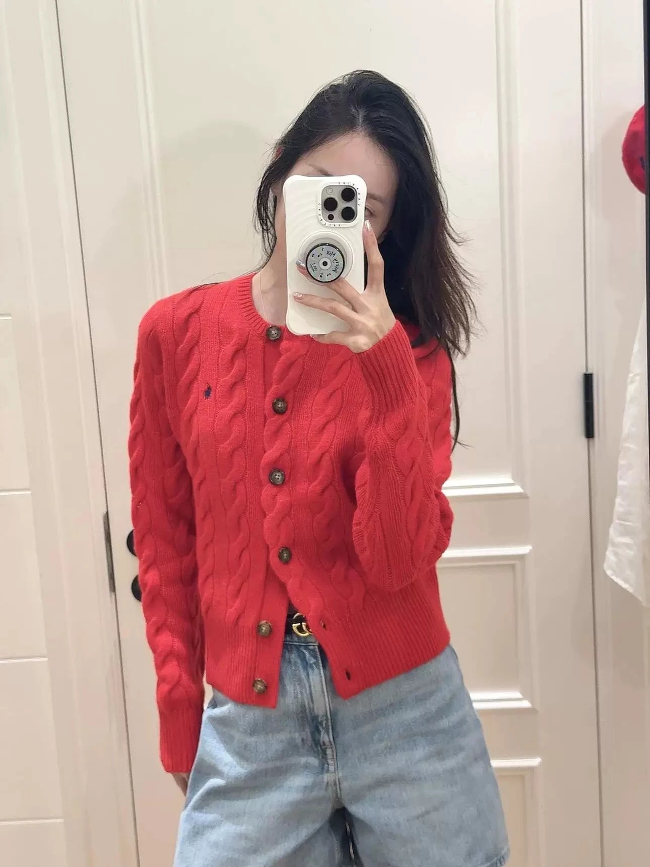 Cable Knit Embroidered Wool Cardigan photo 3