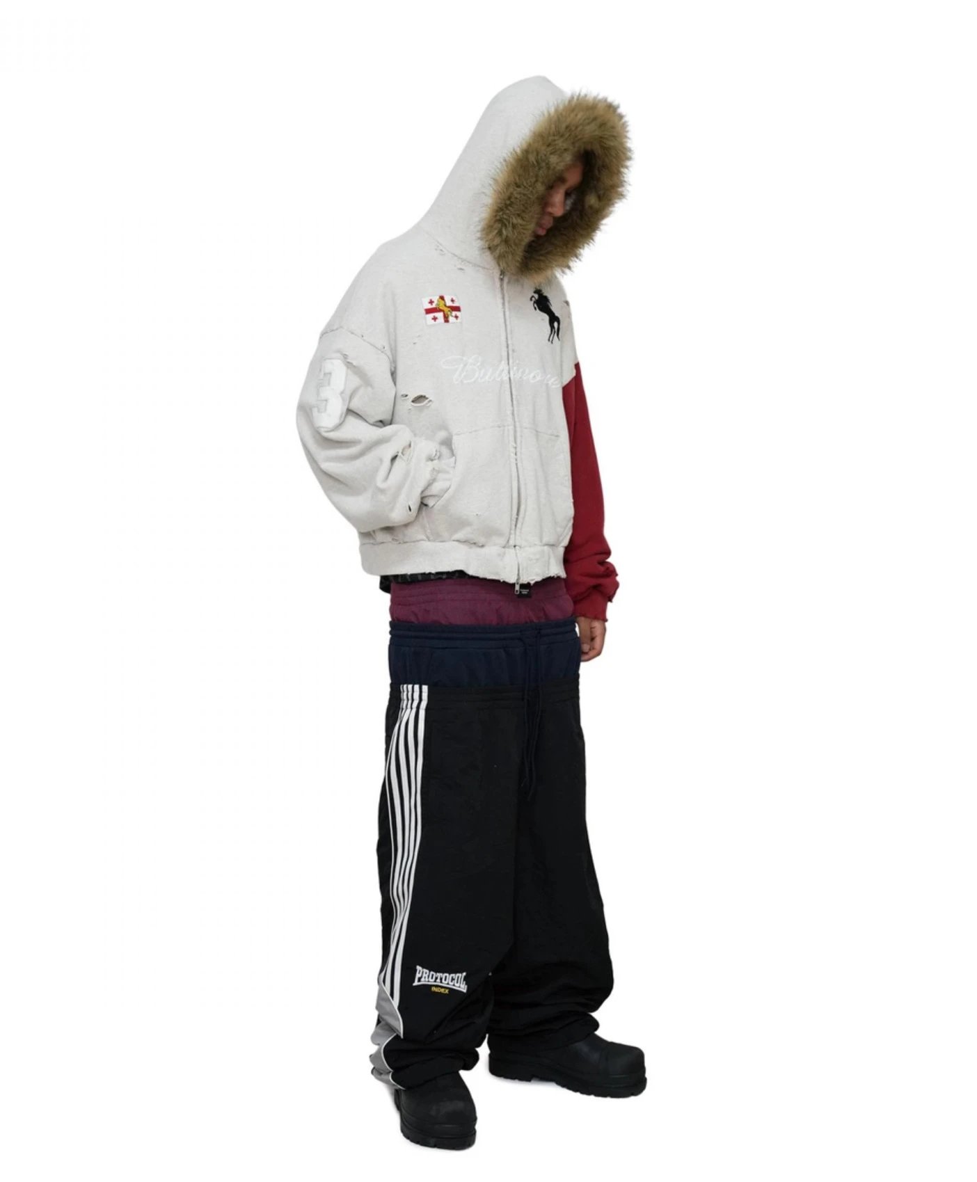 Distressed Fur Collar Double Hood Jacket photo 5