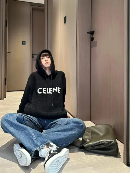Celine Logo Knit Hoodie Black - 4