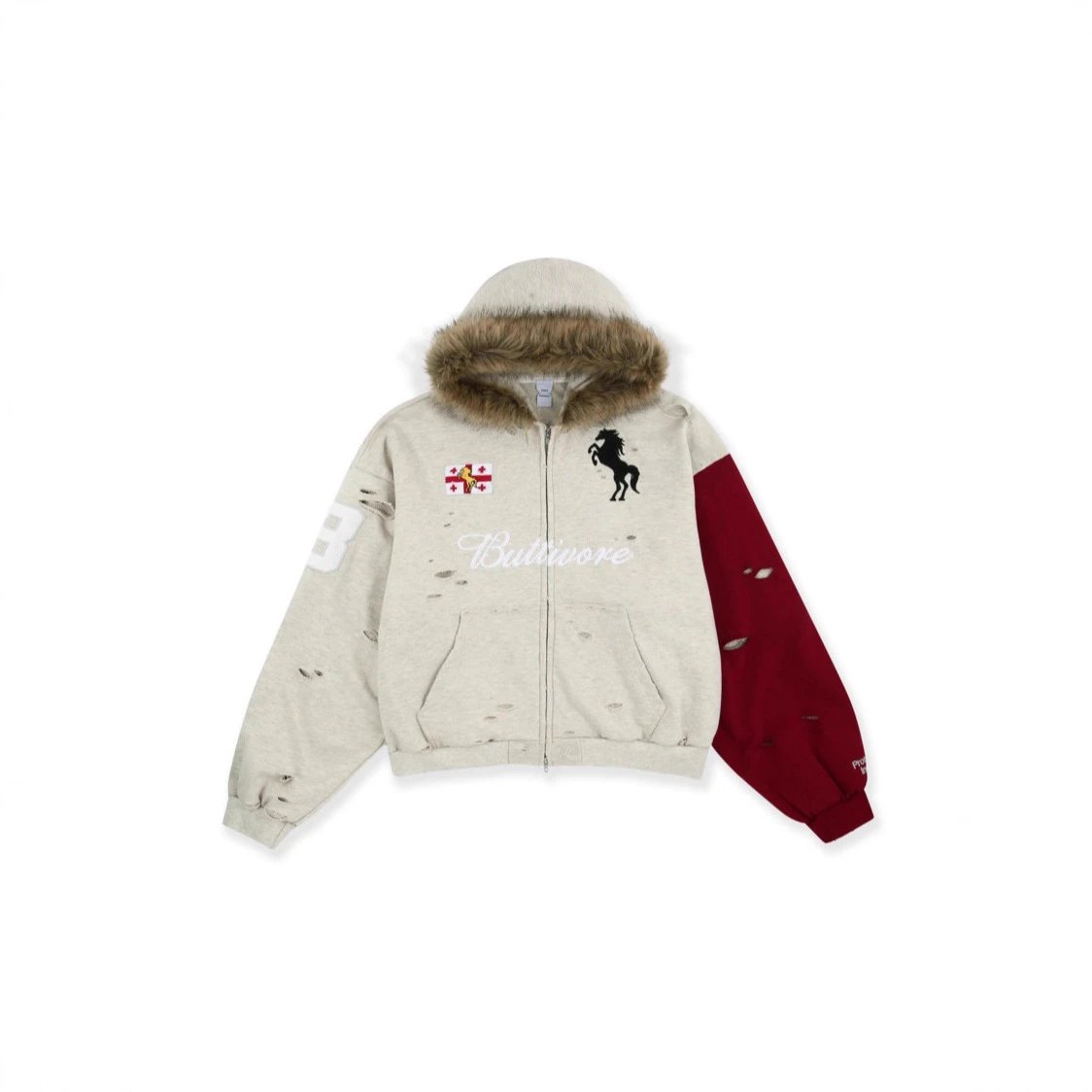 Distressed Fur Collar Double Hood Jacket