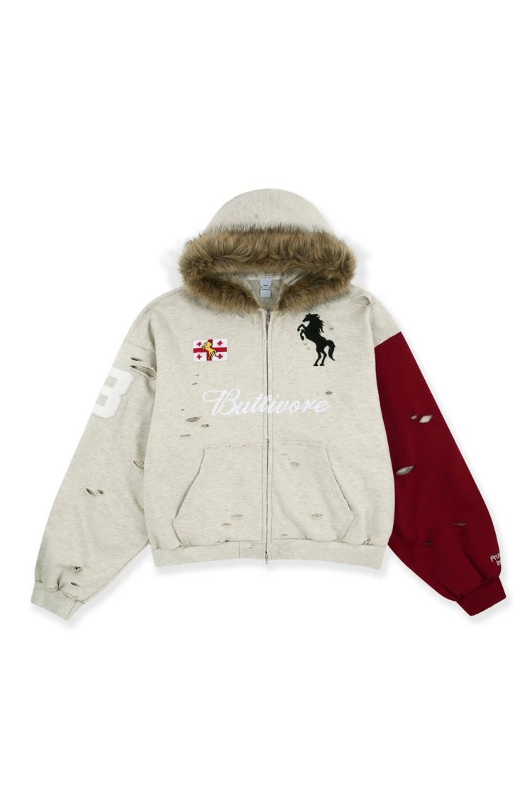 Distressed Fur Collar Double Hood Jacket photo 4