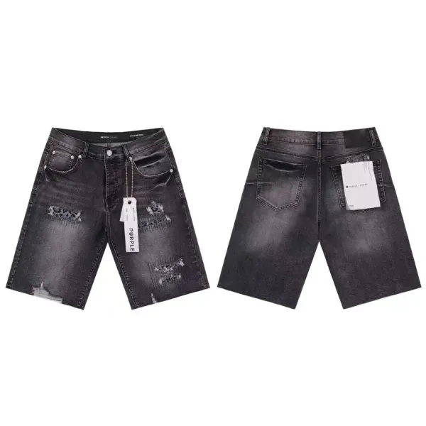 Purple x Bean Distressed Black Denim Shorts - 1
