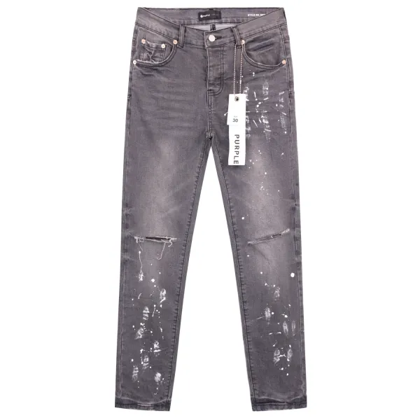 Purple Brand Paint-Splatter Distressed Skinny Jeans Gray - 1