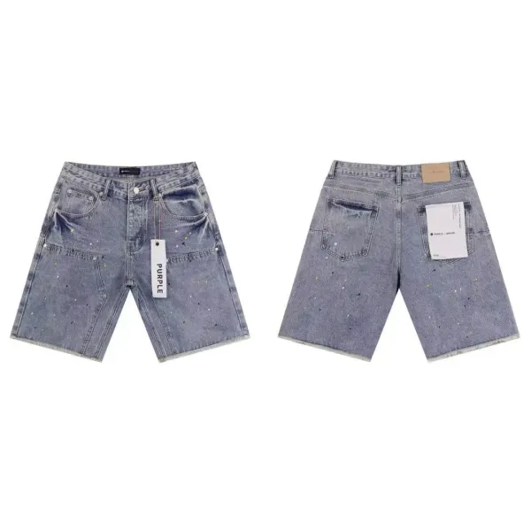 Purple Brand Paint-Splatter Denim Shorts Blue - 1
