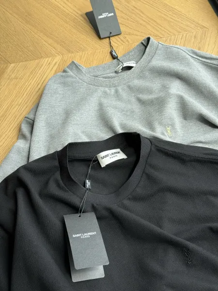Saint Laurent Monogram Embroidered Cotton T-Shirt Gray - 12