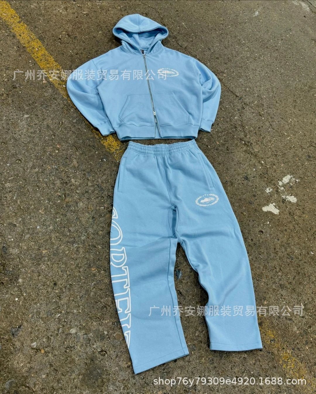 Corteiz Tracksuits Zip Hoodie and Joggers Set — Sky Blue Set
