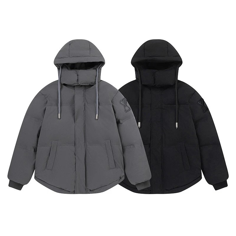 Women's Down Jacket with Letter & Heart Embroidery, Hooded Loose Fit Zip-Up Coat