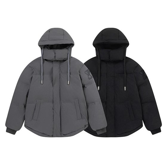 Am* Down Jacket Oversized Zip-Up Hooded Coat with Letter & Heart Embroidery