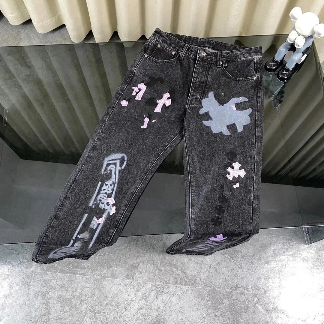 Custom Graffiti Print Denim Pa