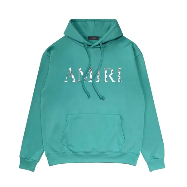 Amiri Floral-Print Logo Hoodie Teal - 1