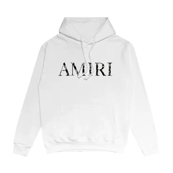 Amiri Distressed Logo White Hoodie - 1