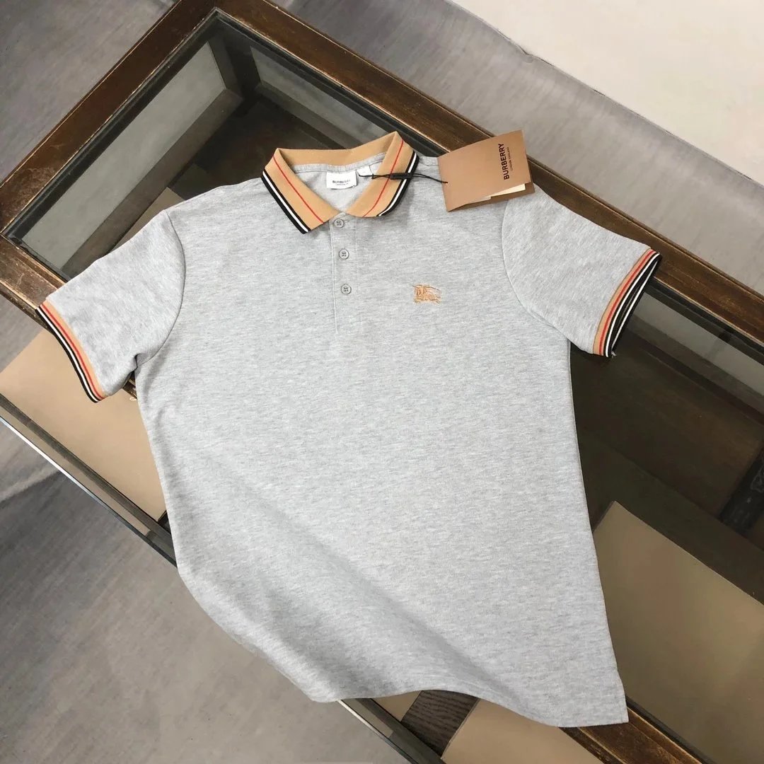 Burberry T-Shirts Short-Sleeve with Check Trim — 32