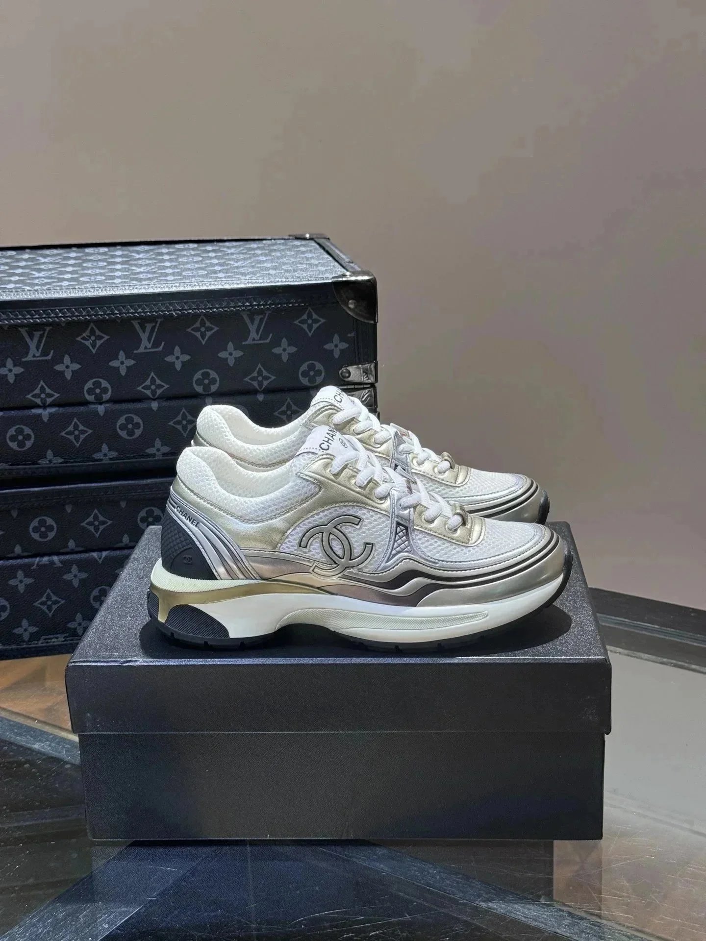 Chanel CC Logo Mesh and Leather Sneakers product photo 2