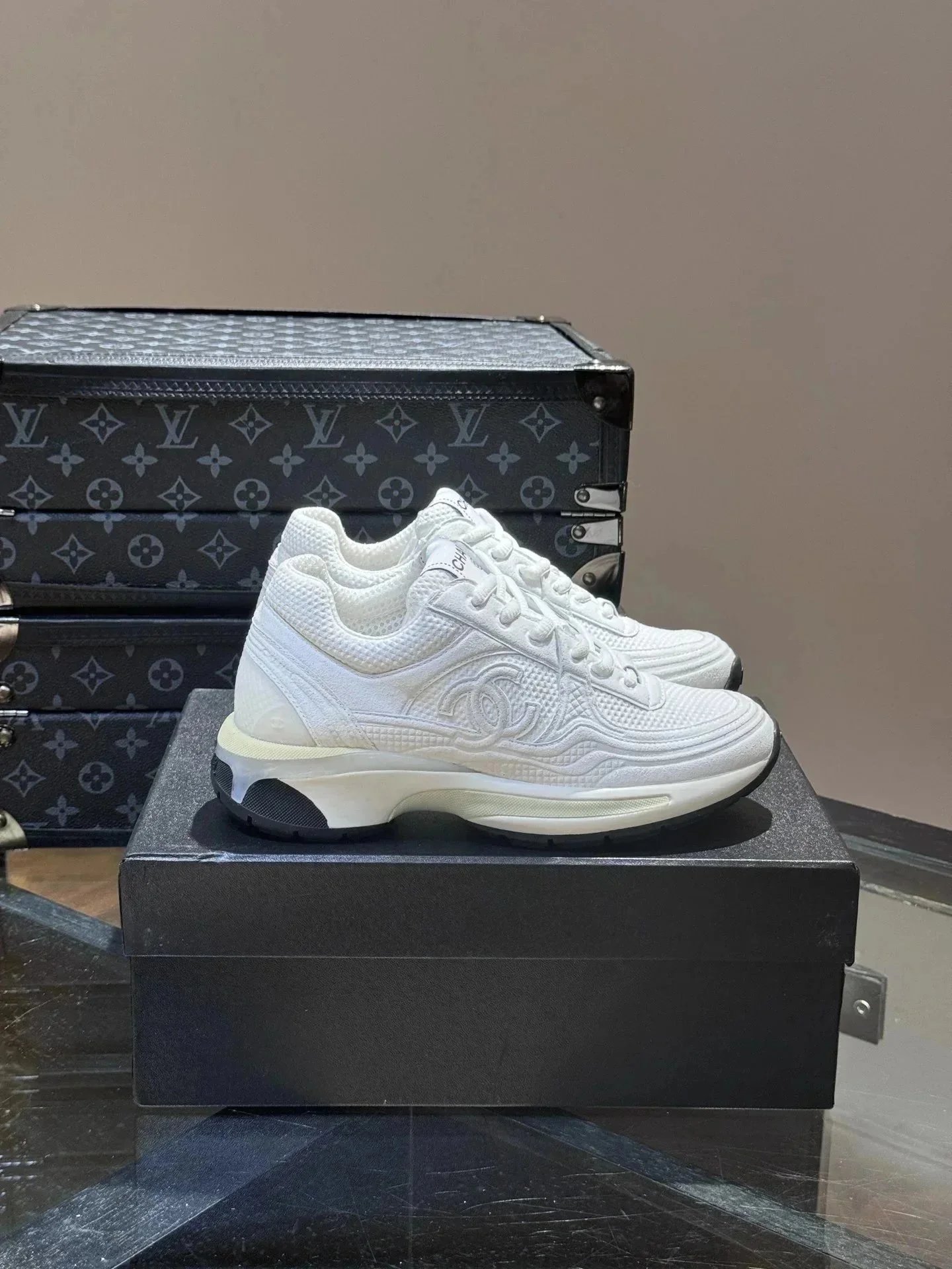 Chanel CC Logo Mesh and Leather Sneakers product photo 3
