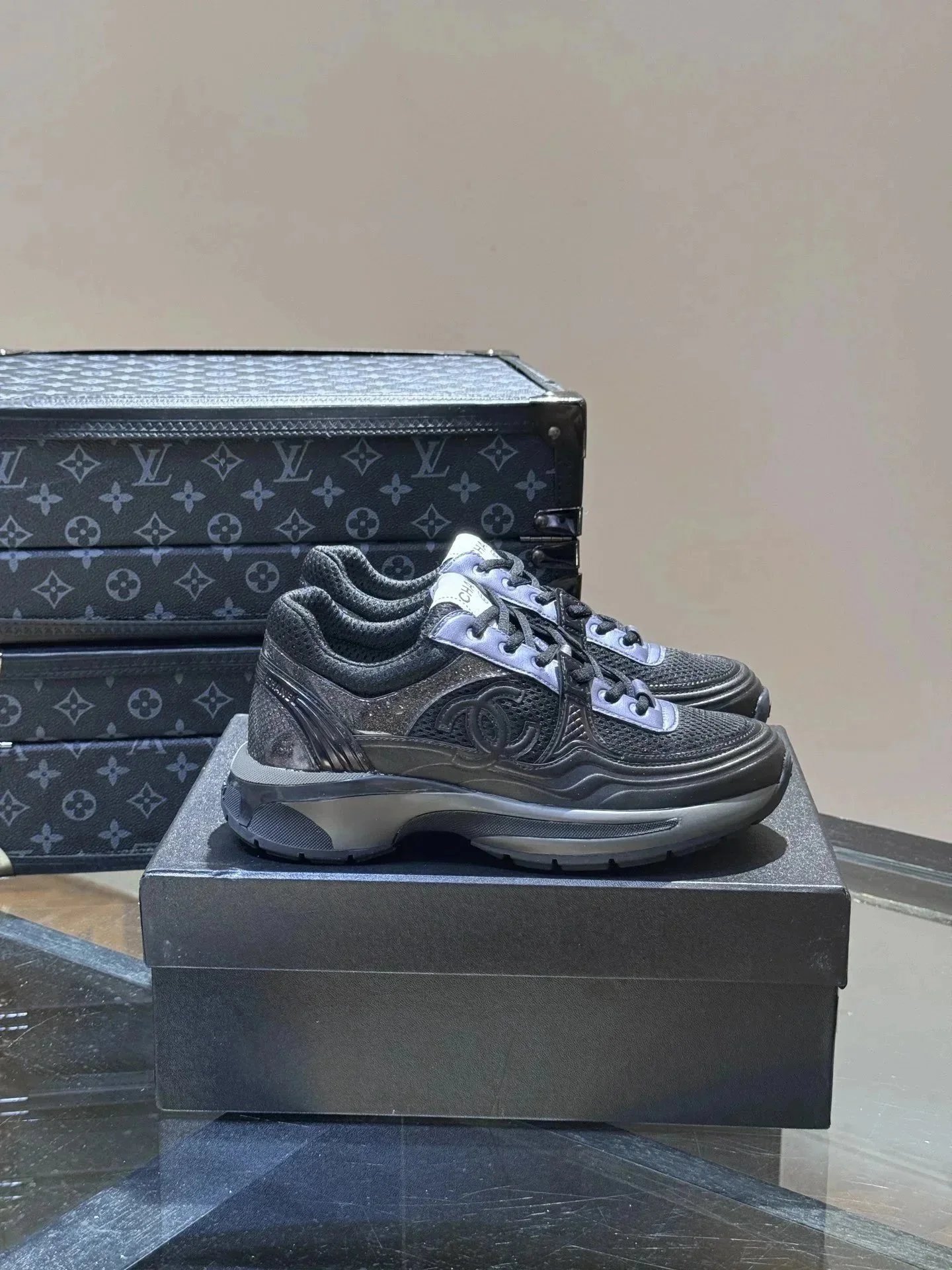 Chanel CC Logo Mesh and Leather Sneakers product photo 4