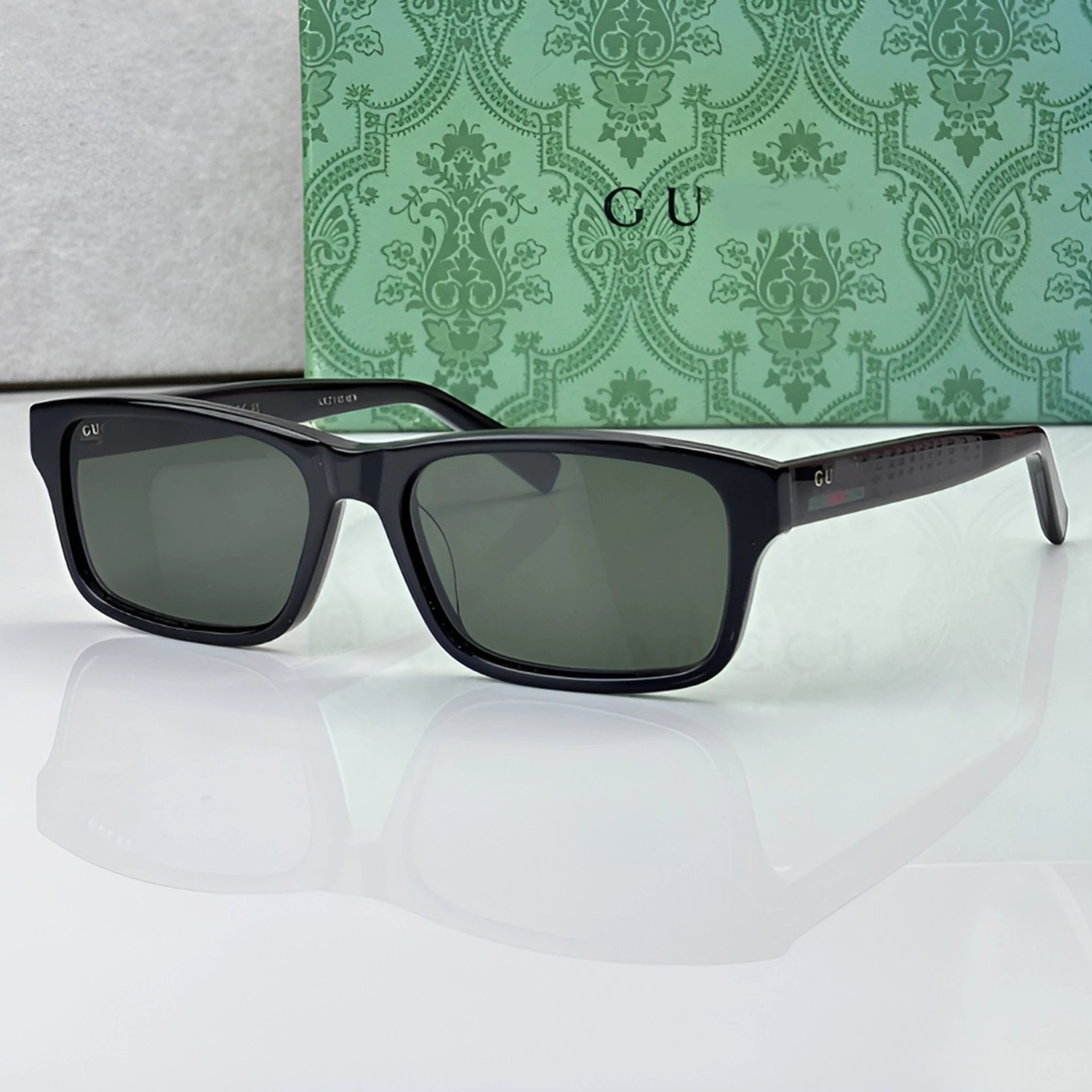 Gujia Board Color-Blocked Leg Sunglasses, Same Style as European and American Female Celebrities, Fashion Square-Framed Sun Glasses, Trendy Men's GG1986SA