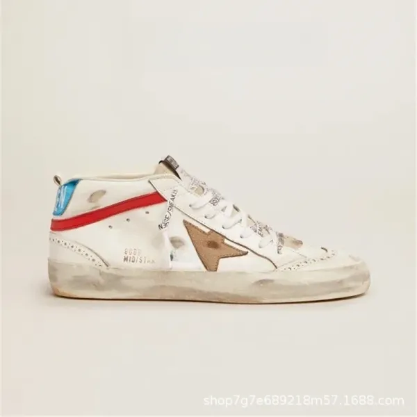 Golden Goose Mid Star Distressed White Sneakers - 1