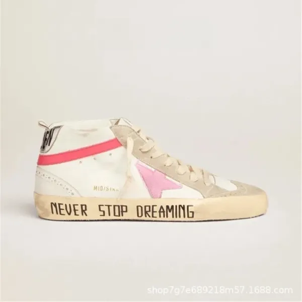 Golden Goose Deluxe Brand Golden Goose Mid Star Pink Star White Beige Sneakers - 1