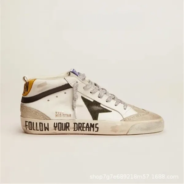 Golden Goose Deluxe Brand Golden Goose Mid Star 'Follow Your Dreams' Distressed White Sneakers - 1