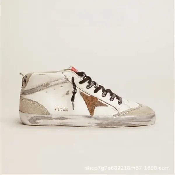 Golden Goose Mid Star Distressed White Leather Sneakers - 1