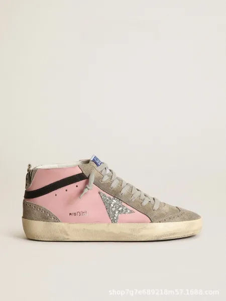 Golden Goose Deluxe Brand Super-Star Mid Pink Glitter Star Sneakers - 1