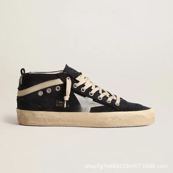 Golden Goose Deluxe Brand Mid Star Black Silver Distressed Sneakers - 1