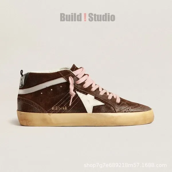 Golden Goose Mid Star Brown Suede with Pink Laces Sneakers - 1