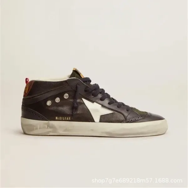 Golden Goose Mid Star Black and White Leather Sneakers - 1