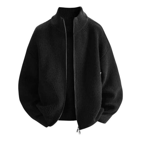 Design Oversized Ribbed Knit Zip-Up Cardigan Black - 1